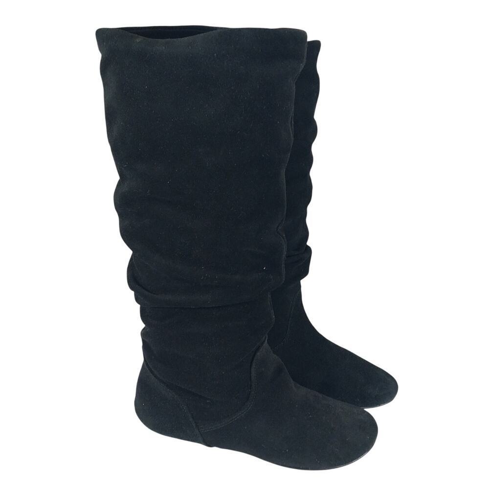 STEVE MADDEN! NO HEEL BLACK GENUINE SUEDE LEATHER SLOUCHY BOHO BOOTS! SZ 6M